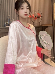 Bộ đồ ngủ lụa băng phong cách Trung Quốc chất liệu jacquard cao cấp XINY DN111250