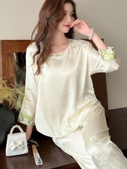 Bộ đồ ngủ kiểu Trung Quốc mới, lụa băng in họa tiết tay áo XINY DN112250