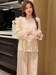 Bộ đồ ngủ phong cách mới tay dài quần dài lụa băng vải jacquard cao cấp XINY DN113250