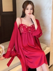 Bộ đồ ngủ ren phong cách Trung Hoa áo ngủ áo choàng XINY DN114250
