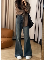 Quần jeans ống rộng cap cao chun dáng suông phong cách cổ điển XINY QJ044250