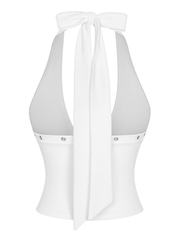 SISTERS Áo croptop cổ yếm phối khoen bạc Muse - Trắng