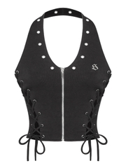 SISTERS Áo croptop cổ yếm đan dây Riveria - Đen