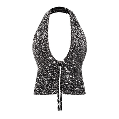 SISTERS Áo croptop cổ yếm nhung kim sa Glynnis