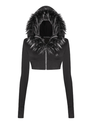 SISTERS Áo khoác croptop nỉ mũ lông Vesper - Đen