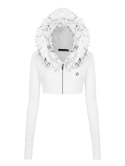 SISTERS Áo khoác croptop nỉ mũ lông Vesper - Trắng