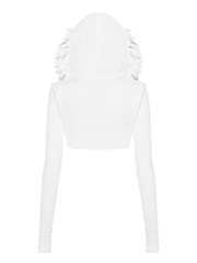 SISTERS Áo khoác croptop nỉ mũ lông Vesper - Trắng