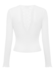 SISTERS Áo xuyên thấu đan dây ngực Linen - Trắng