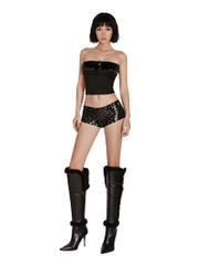 SISTERS Áo tube phối lông Moonbeam - Đen