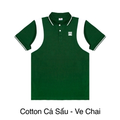 H05-T1 Áo polo tay phối màu trắng-Ve chai
