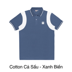 H05-T1 Áo polo tay phối màu trắng-Xanh biển