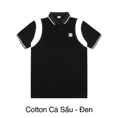 H05-T1 Áo polo tay phối màu trắng-Đen