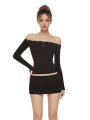 SISTERS Áo trễ vai dáng dài Gardenia - Đen