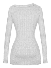 SISTERS Váy đầm body len lông thỏ cổ lệch Charlotte - Xám nhạt