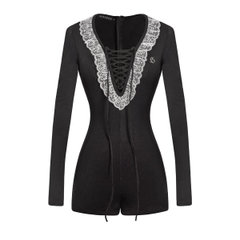 SISTERS Jump đùi tay dài cổ ren đan dây ngực Ares