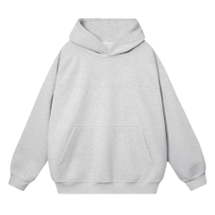 Áo Hoodie HAMCHOI form rộng unisex nỉ  bông dày dặn giữ ấm, basic, túi kangaroo lớn màu Xám Trắng