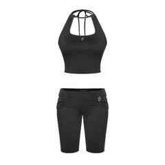 SISTERS Set áo yếm quần lửng lưng lật ánh kim Maisie