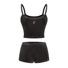 SISTERS Set áo hai dây quần đùi nhung kim sa Bunny