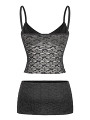 SISTERS Set áo váy hai dây phối ren Iris - Đen