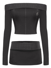 SISTERS Set áo váy phối gân len Rachel - Đen