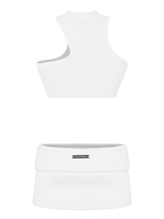 SISTERS Set áo len xẻ cổ váy lưng lật Lottie - Trắng