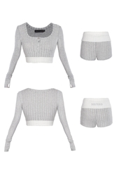 Sisters Set áo quần lưng lật len gân Farley