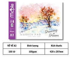 Vở vẽ A3 định lượng 100g/m2, 20 tờ/quyển Maple PP5551
