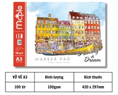 Vở vẽ A3 định lượng 100g/m2, 20 tờ/quyển Maple PP5551