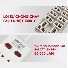 Ổ cắm 10 cửa lõi sứ chịu nhiệt 2200W 10Y-0 Sopoka