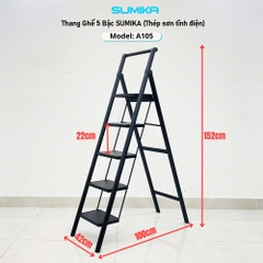 Thang ghế 5 bậc SUMIKA A105 (Black), chiều cao 117cm