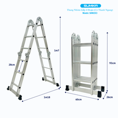 Thang nhôm gấp 4 đoạn Sumika SKM203, chữ A cao 1.7m, chữ I cao 3.58m