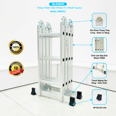 Thang nhôm gấp 4 đoạn Sumika SKM203, chữ A cao 1.7m, chữ I cao 3.58m