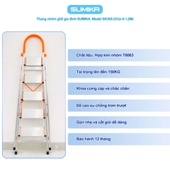 Thang nhôm ghế 5 bậc SUMIKA SK305, chiều cao 1.2m, tải trọng 150kg