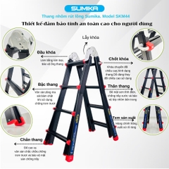 Thang nhôm rút lồng SUMIKA SKM44, chữ A cao nhất 2.0m, sơn tĩnh điện