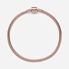 Pandora Moments Snake Chain Bracelet (Barrel Clasp, Rose-gold 14k plated) - Vòng/lắc tay hỗn hợp kim loại mạ vàng hồng 14k, khoá trụ ngắn, dáng mềm
