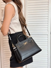 Túi MK Michael Kors Reed Small Pebbled Leather Belted Satchel Black Bag - Túi xách, túi đeo chéo màu đen