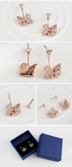 SWAROVSKI Facet Swan Pierced earrings (Swan, White, Rose-gold tone plated) - Khuyên tai thiên nga - JEWELRY