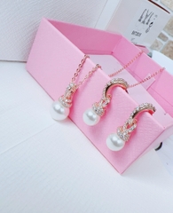 SWAROVSKI Originally set (White, Rose gold-tone plated) - EARRINGS & NECKLACE - Khuyên tai + dây cổ, pha lê ngọc trai - JEWELRY