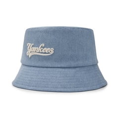 MLB Unisex Cursive Lettering Denim Bucket Hat NY Yankees Blue - Mũ vành tròn, màu xanh