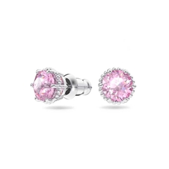 SWAROVSKI Birthstone stud earrings (Round cut, Pale Pink, Rhodium plated) - Khuyên tai, hình tròn, pha lê màu hồng phớt - JEWERY