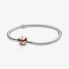 PANDORA Moments Snake Chain Bracelet (Barrel Clasp 14K rose-gold plated, Silver Sterling) - Vòng/lắc bạc 925, khoá trụ mạ vàng hồng 14k, dáng mềm - JEWELRY