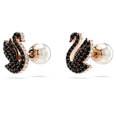 SWAROVSKI Swan stud earrings (Swan, Black, Rose gold-tone plated) - Khuyên tai thiên nga đen - JEWERY