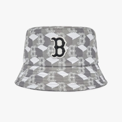 [SALE] MLB MONOGRAM CUBE B BOSTON REDSOX BUCKET Grey - Mũ vành tròn, tone xám