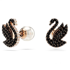 SWAROVSKI Swan stud earrings (Swan, Black, Rose gold-tone plated) - Khuyên tai thiên nga đen - JEWERY