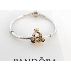 PANDORA Charm Crown O Carriage (Rose-gold 14k plated, Clear Zircona) - Hạt trang trí vòng tay hình cổ xe bí vương miệng, hợp kim mạ vàng hồng 14k, đá CZ trắng