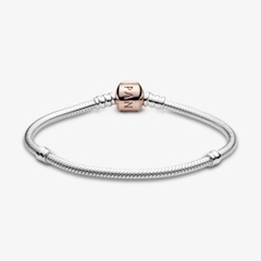 PANDORA Moments Snake Chain Bracelet (Barrel Clasp 14K rose-gold plated, Silver Sterling) - Vòng/lắc bạc 925, khoá trụ mạ vàng hồng 14k, dáng mềm - JEWELRY