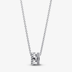 PANDORA Signature Logo Pavé & Beads - Pendant & Necklace (Sterling Silver, Zirconia) - Dây chuyền/ cổ bạc 925, đính đá CZ