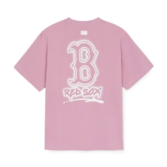 MLB Basic Street Logo Overfit Short Sleeve T-Shirt Boston Red Sox Pink - Áo thun cổ tròn tay lỡ màu hồng