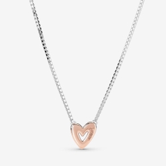 PANDORA Sparkling Freehand Heart Necklace (Sterling Silver, 14k Rose-gold plated) - Dây chuyền/ cổ bạc 925, mặt trái tim mạ vàng hồng 14k - JEWELRY