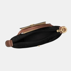 MINI SIZE - TÚI LONGCHAMP LE PLIAGE ORIGINAL POUCH WITH HANDLE - BLACK - Recycled Canvas - Túi xách màu đen, quai nắp nâu